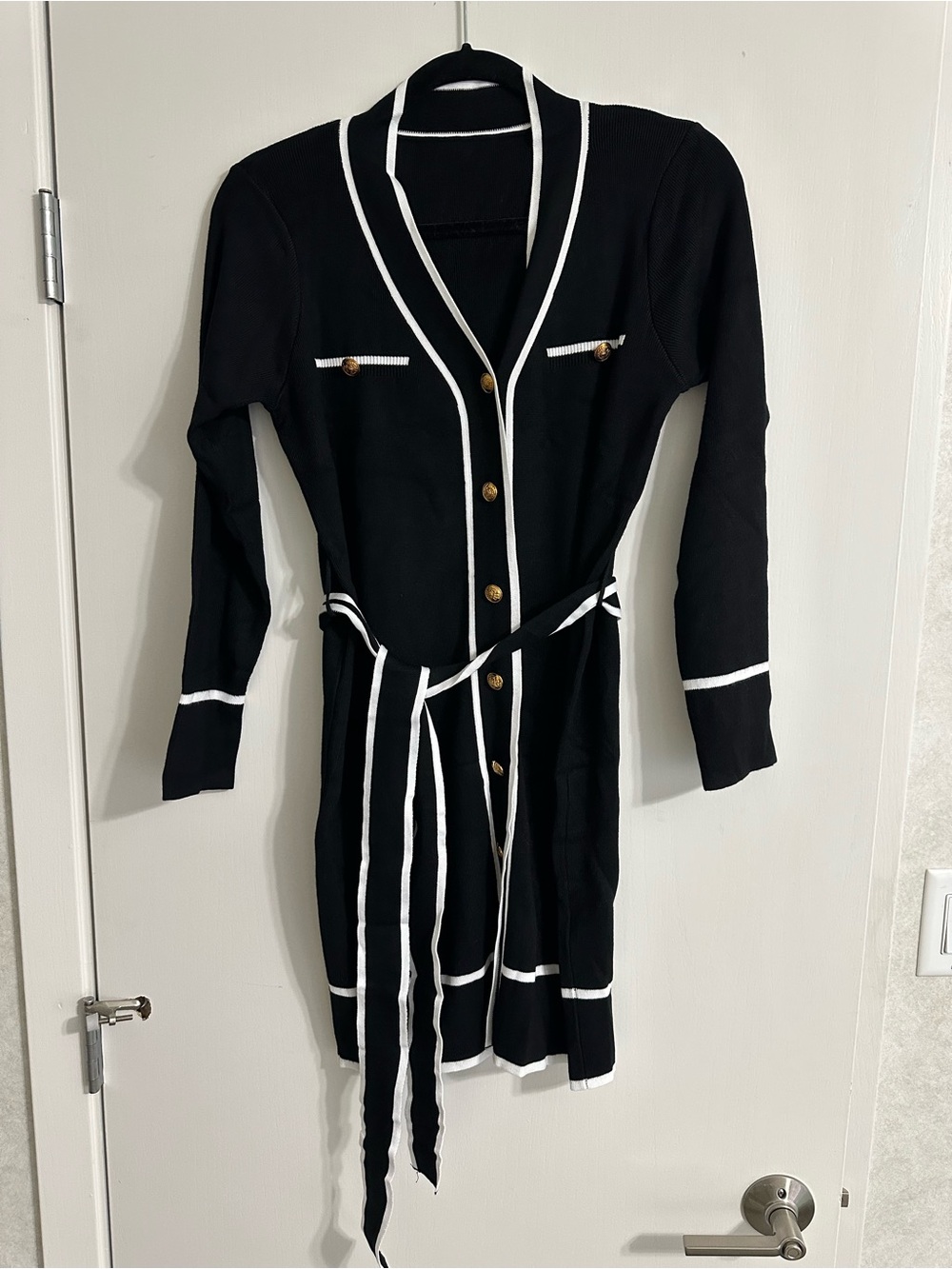 Amazon Black Longline Dress Cardigan with White Trim